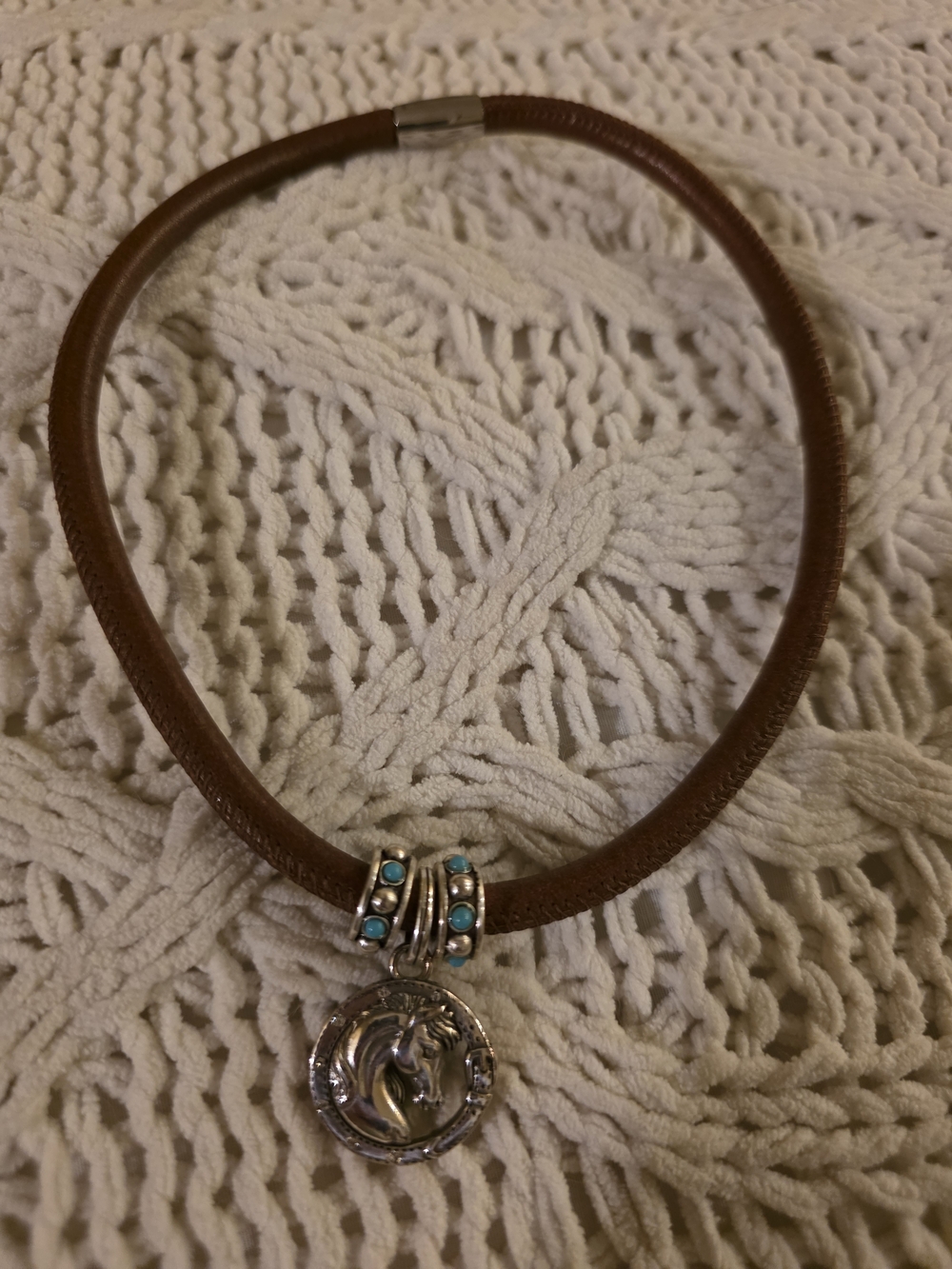 Brighton Brown Leather Necklace with Turquoise Accents